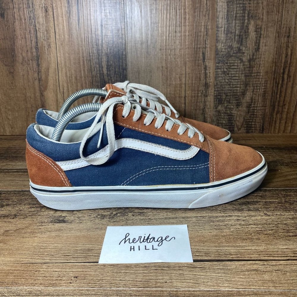 Vans Gold Coast Old Skool Brown suede/Dress blue canvas Skate shoes Mens-US 8.5